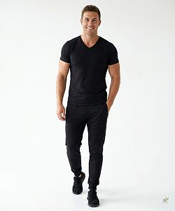Pánské funkční triko SLIM "V" krátký rukáv černá Bamboo Ultra CLASSIC