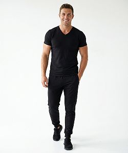 Pánské funkční triko SLIM "V" krátký rukáv černá Bamboo Ultra CLASSIC