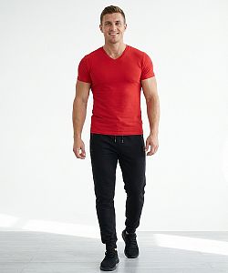 Pánské funkční triko SLIM "V" krátký rukáv červená Bamboo Ultra CLASSIC