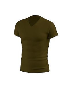 Pánské funkční triko SLIM "V" krátký rukáv KHAKI Bamboo Ultra CLASSIC