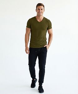 Pánské funkční triko SLIM "V" krátký rukáv KHAKI Bamboo Ultra CLASSIC