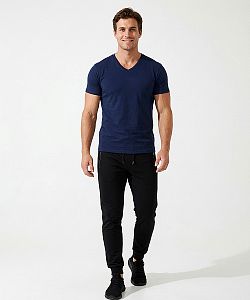 Pánské funkční triko SLIM "V" krátký rukáv tmavá modrá Bamboo Ultra CLASSIC