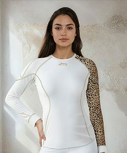 VÝPRODEJ - Dámské funkční triko dlouhý rukáv LEO bílá/hnědá Bamboo Heavy, M