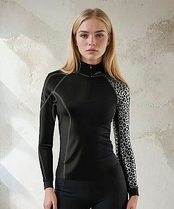 VÝPRODEJ - Dámské funkční triko dlouhý rukáv se zipem LEO černá/šedá Bamboo Heavy, XS