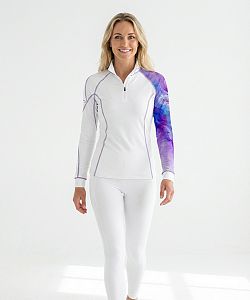 VÝPRODEJ - Dámské funkční triko dlouhý rukáv se zipem PURPLE bílá Bamboo Heavy, XL
