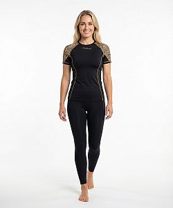 VÝPRODEJ - Dámské funkční triko krátký rukáv LEO černá/hnědá Bamboo Light New, XS, M