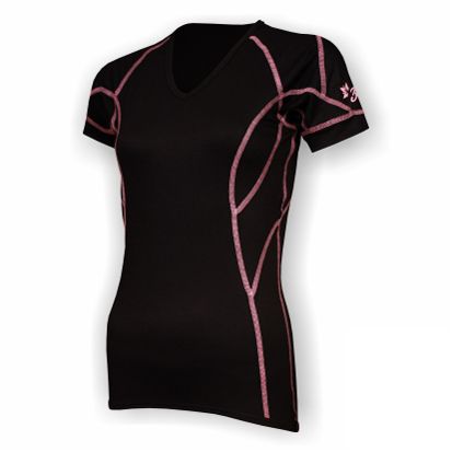 VÝPRODEJ - Dámské funkční triko krátký rukáv "V" černá/růžová BambooLight, XL