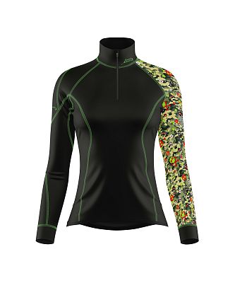 Dámské funkční triko dlouhý rukáv-stoják ECO zip CAMO černá BambooHeavy