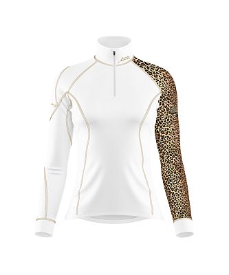Dámské funkční triko dlouhý rukáv-stoják ECO zip LEO bílá/hnědá BambooHeavy