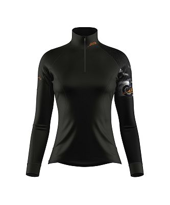 Dámské funkční triko dlouhý rukáv-stoják ECO zip RIDER LADY černá BambooHeavy
