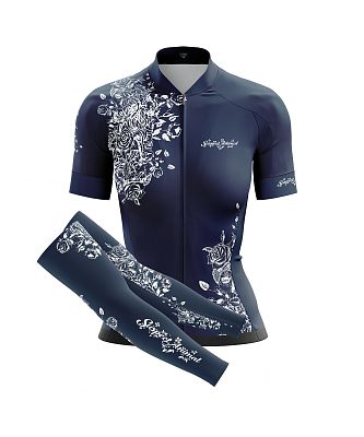 Dámský cyklistický dres Flowers Dark Blue k s návleky na ruce