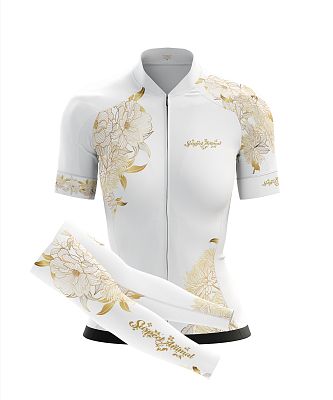 Dámský cyklistický dres FLOWERS GOLD s návleky na ruce