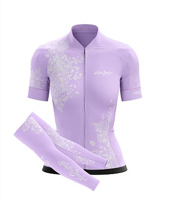 Dámský cyklistický dres FLOWERS LILA s návleky na ruce