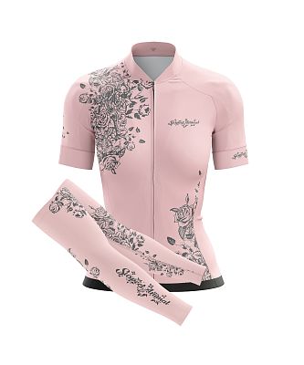 Dámský cyklistický dres Flowers Old Pink s návleky na ruce