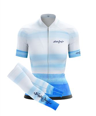 Dámský cyklistický dres STRIPS BLUE SKY s návleky na ruce