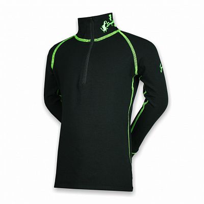 Dětské funkční triko dlouhý rukáv-stoják ECO zip černá/zelená Bamboo Thermo