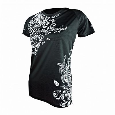 Funkční dámské sportovní volné triko Flowers černá