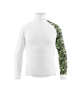 Pánské funkční triko dlouhý rukáv se zipem CAMO bílá Bamboo Thermo