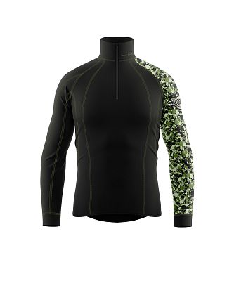 Pánské funkční triko dlouhý rukáv se zipem CAMO černá Bamboo Thermo