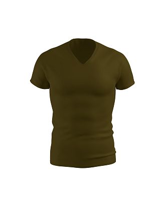 Pánské funkční triko SLIM "V" krátký rukáv KHAKI Bamboo Ultra CLASSIC