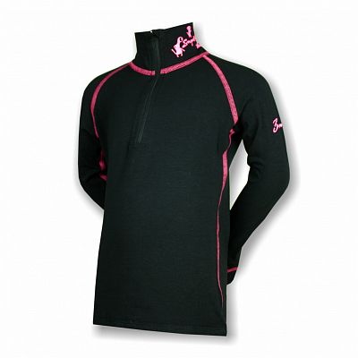 Dětské funkční triko dlouhý rukáv-stoják ECO zip černá/růžová Bamboo Thermo