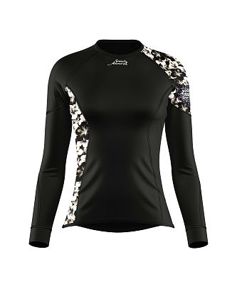 VÝPRODEJ - Dámské funkční triko dlouhý rukáv FLOWERS  černá Bamboo Ultra, L, 3XL