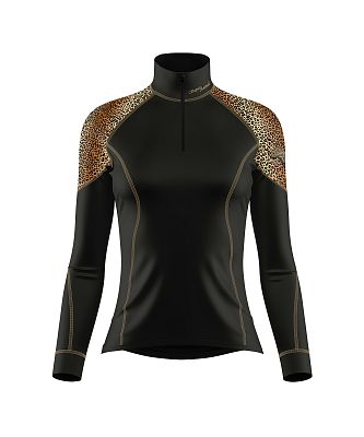 VÝPRODEJ - Dámské funkční triko dlouhý rukáv se zipem LEO černá/hnědá Bamboo Light New, XS
