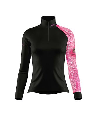 VÝPRODEJ - Dámské funkční triko dlouhý rukáv se zipem PINK MANDALA černá Bamboo Heavy, M