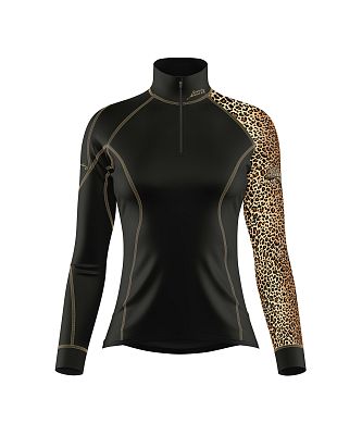 VÝPRODEJ - Dámské funkční triko dlouhý rukáv-stoják ECO zip LEO černá/hnědá Bamboo Heavy, XS, S