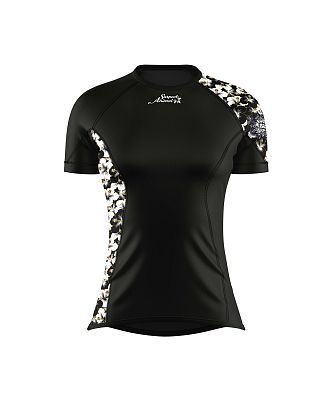 VÝPRODEJ - Dámské funkční triko krátký rukáv FLOWERS černá Bamboo Ultra, 3XL