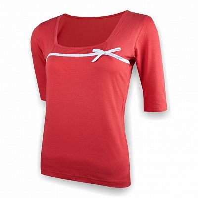 VÝPRODEJ - Dámský elegantní top s 3/4 rukávem losos / bílá, 48