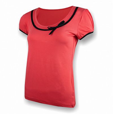 VÝPRODEJ - Dámský elegantní top s krátkým rukávem losos / černá, 46